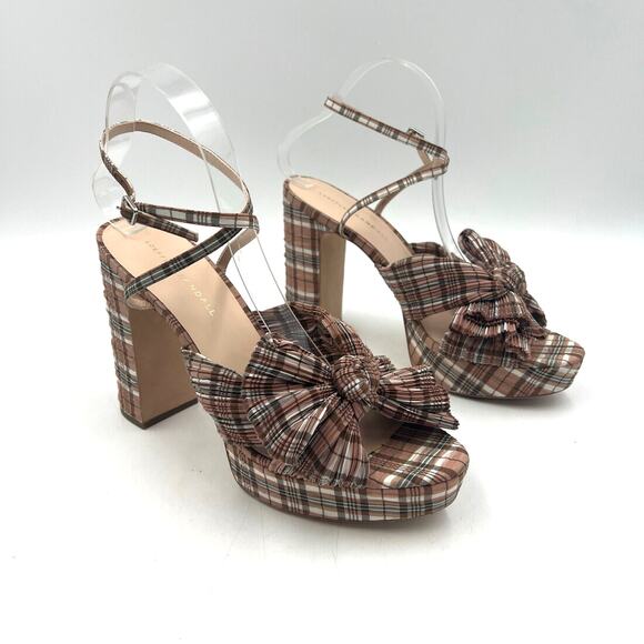 Loeffler Randall Natalia Plaid Platform Bow Heels Brown Pink